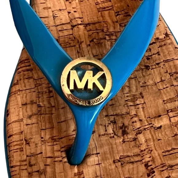 MK Michael Kors Jet Set Jelly Flip Flop Sandals Blue Straps PVC/Cork Size 8M - Picture 6 of 11